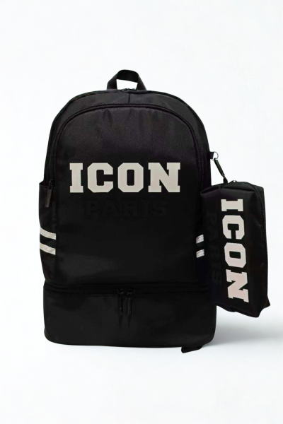 תיק גב שחור עם נרתיק תואם ולוגו בולט מבית ICON PARIS.