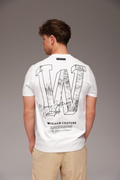 חולצת טי לבנה עם הדפס לוגו W JEANS COUTURE בגב