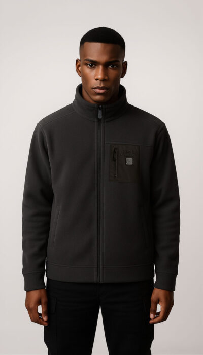 ג'קט שחור לגבר בעיצוב נקי עם רוכסן מלא וכיס מותגי – ROBERTO VINO.