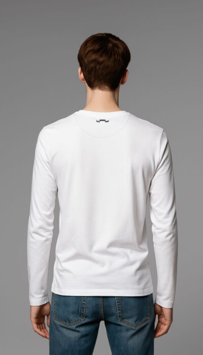 חולצה ארוכה לבנה לגבר עם לוגו מנימליסטי מודפס בחזית מביתROBERTO VINO