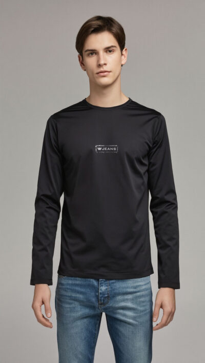 חולצת שרוול ארוך שחורה עם לוגו W JEANS בחזית והדפסי גרפיטי בגב בלבן.