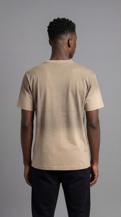 טי שירט של ROBERTO VINO בצבע בז’ עם צווארון עגול ולוגו מודפס באזור הצוואר, מבד כותנה ולייקרה.