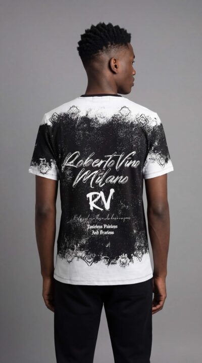 טי שירט של ROBERTO VINO לגבר עם הדפס קדמי ואחורי, בעיצוב גרפי בולט.
