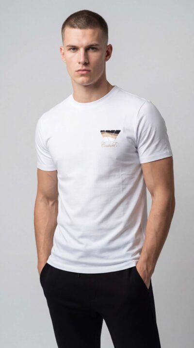 טי שירט לבנה לגבר של W JEANS עם לוגו קטן בחזית, ובולט בגב.