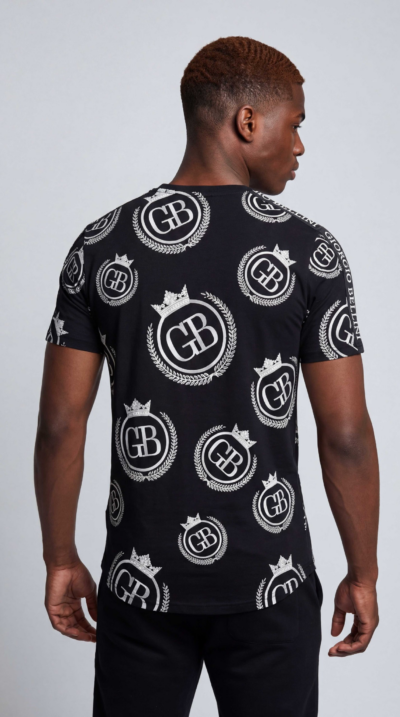 טי שירט שחורה לגבר עם הדפס לוגו לאורך החולצה, מבית GIORGIO BELLINI.