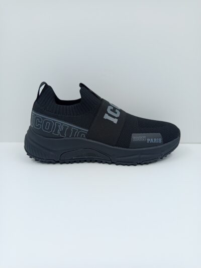 נעל ספורט לגבר של ICON PARIS בצבע שחור עם רצועת אלסטיק וסוליית גומי בעיצוב אורבני מודרני.