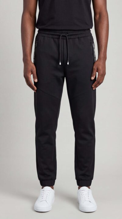 מכנסי קארגו שחורים לגבר מבית GIORGIO BELLINI עם חגורת מותן אלסטית, שרוך קשירה וכיסים עם רוכסן