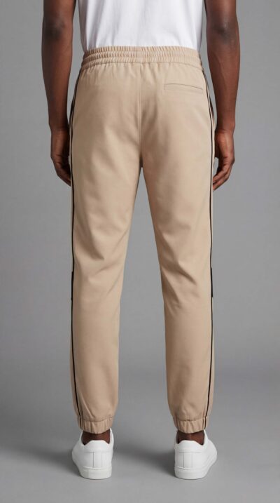 מכנס קארגו לגבר של ROBERTO VINO בצבע בז' בגזרה מחודדת עם מותן אלסטית ושרוך קשירה, וכיסים פונקציונליים.