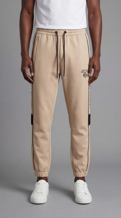 מכנס קארגו לגבר של ROBERTO VINO בצבע בז' בגזרה מחודדת עם מותן אלסטית ושרוך קשירה, וכיסים פונקציונליים.