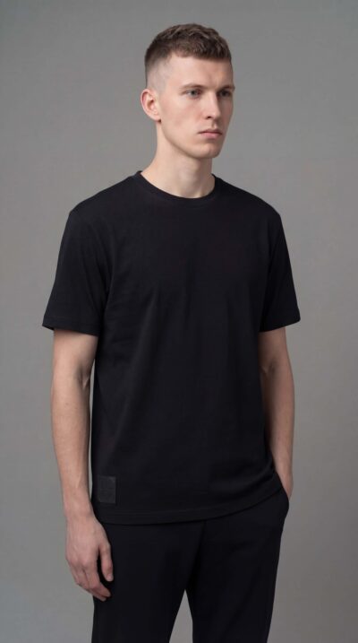 טי שירט שחורה של ROBERTO VINO בגזרה נקייה ומינימליסטית מבד כותנה עם לייקרה