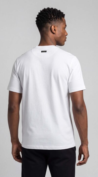 טי שירט לבנה SHARK SPORT לגבר עם לוגו בחזית, בד כותנה עם לייקרה.